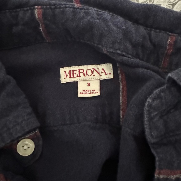 Small Merona button-up polo; blue with red stripes. - Picture 3 of 3